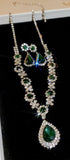 Emerald Green Crystal Elegant Long Drop Earrings Necklace Exquisite Fashion Jewelry Set for Women