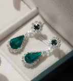 Emerald Green Crystal Elegant Long Drop Earrings Necklace Exquisite Fashion Jewelry Set for Women