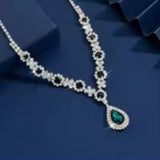 Emerald Green Crystal Elegant Long Drop Earrings Necklace Exquisite Fashion Jewelry Set for Women