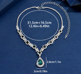Emerald Green Crystal Elegant Long Drop Earrings Necklace Exquisite Fashion Jewelry Set for Women