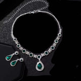 Emerald Green Crystal Elegant Long Drop Earrings Necklace Exquisite Fashion Jewelry Set for Women