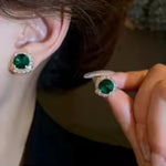 Glamorous Green Crystal Statement Choker Necklace & Stud Fashion Jewelry Set