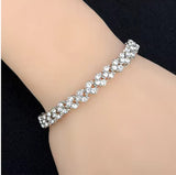 Luxurious Roman Silver Zircon Crystal Heart Link Chain Cuff Bracelet Wedding Fashion Jewelry
