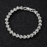 Luxurious Roman Silver Zircon Crystal Heart Link Chain Cuff Bracelet Wedding Fashion Jewelry