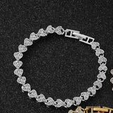 Luxurious Roman Silver Zircon Crystal Heart Link Chain Cuff Bracelet Wedding Fashion Jewelry