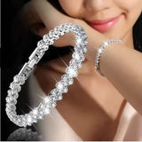 Luxurious Roman Silver Zircon Crystal Heart Link Chain Cuff Bracelet Wedding Fashion Jewelry