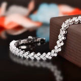 Luxurious Roman Silver Zircon Crystal Heart Link Chain Cuff Bracelet Wedding Fashion Jewelry