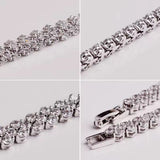 Luxurious Roman Silver Zircon Crystal Heart Link Chain Cuff Bracelet Wedding Fashion Jewelry