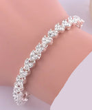 Luxurious Roman Silver Zircon Crystal Heart Link Chain Cuff Bracelet Wedding Fashion Jewelry