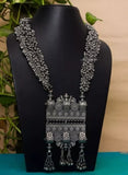 Oxidized Silver Afghani Long Mala Necklace & Earrings Ethnic Statement Jewelry Set for Navratri Garbha