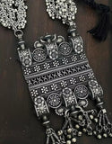 Oxidized Silver Afghani Long Mala Necklace & Earrings Ethnic Statement Jewelry Set for Navratri Garbha