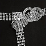 Sparkling Double O-Ring Silver Crystal Waist Chain Band Corset Belt Accessory