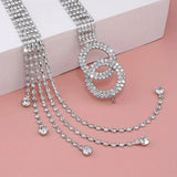 Sparkling Double O-Ring Silver Crystal Waist Chain Band Corset Belt Accessory