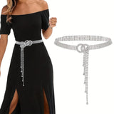 Sparkling Double O-Ring Silver Crystal Waist Chain Band Corset Belt Accessory