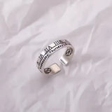 Men/Women Adjustable Silver Roman Numeral Open Cuff Finger Ring w/ Engraved Days
