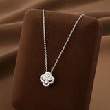 Radiant CZ Four-Leaf Clover Silver Chain Pendant Women Fashion Jewelry Necklace