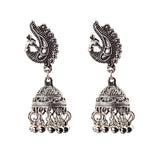 Traditional Oxidized Silver Peacock Jhumka Bell Tassel Earrings Ethnic Jewelry