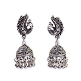 Traditional Oxidized Silver Peacock Jhumka Bell Tassel Earrings Ethnic Jewelry