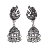 Traditional Oxidized Silver Peacock Jhumka Bell Tassel Earrings Ethnic Jewelry