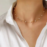 Simple Minimalistic Gold Chain Pearl Choker Necklace Women Fashion Layering Collar Necklace