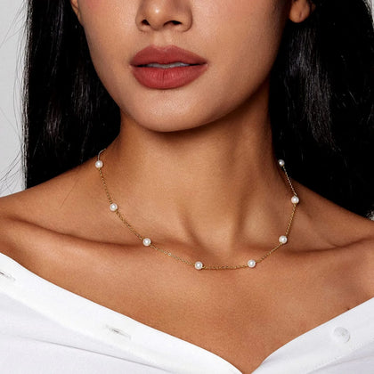 Simple Minimalistic Gold Chain Pearl Choker Necklace Women Fashion Layering Collar Necklace