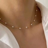 Simple Minimalistic Gold Chain Pearl Choker Necklace Women Fashion Layering Collar Necklace