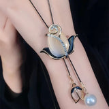 Long Sweater Chain Tulip Necklace Opal Flower Pendant Women Fashion Accessory