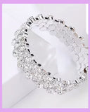 Silver 3-Row Crystal Tennis Bracelet Wide FlexibleStatement Cuff Evening Bangle