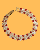 Multi Row Princess Cut Ruby & Clear Sparkling CZ Crystal Statement Cuff Bracelet