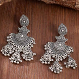 Lightweight Ethnic Oxidized Silver Jhumka Bell Long Drop Garba Navratri Earrings