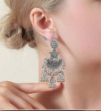 Lightweight Ethnic Oxidized Silver Jhumka Bell Long Drop Garba Navratri Earrings