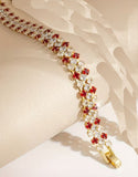 Multi Row Princess Cut Ruby & Clear Sparkling CZ Crystal Statement Cuff Bracelet