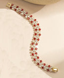 Multi Row Princess Cut Ruby & Clear Sparkling CZ Crystal Statement Cuff Bracelet