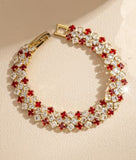 Multi Row Princess Cut Ruby & Clear Sparkling CZ Crystal Statement Cuff Bracelet