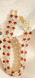 Multi Row Princess Cut Ruby & Clear Sparkling CZ Crystal Statement Cuff Bracelet