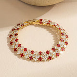 Multi Row Princess Cut Ruby & Clear Sparkling CZ Crystal Statement Cuff Bracelet