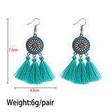 Lovely Cotton Thread Pretty Blue Long Tassel Dangle Earrings Ethnic Fashion Jewelry