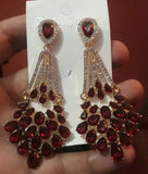 Exclusive Red Crystal Long Drop Dangle Chandelier Luxury Fashion Jewelry Bridal Earrings