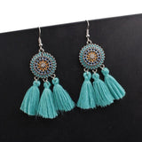 Lovely Flower Fringe Tassel Drop Dangle Earrings Modern Charm Fashion Jewelry - Pink, Yellow, Red, Blue Colors - EonShoppee