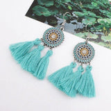Lovely Flower Fringe Tassel Drop Dangle Earrings Modern Charm Fashion Jewelry - Pink, Yellow, Red, Blue Colors - EonShoppee