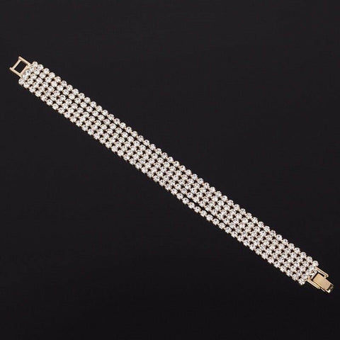 Stunning Rose Gold Plated Rhinestone Crystal Multi String Fashion Jewelry Bracelet - EonShoppee