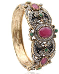 Pretty Classic Rhinestone Red Green Crystal Round Resin Bangle Antique Fashion Jewelry Cuff Bracelet - EonShoppee