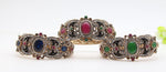 Pretty Classic Rhinestone Red Green Crystal Round Resin Bangle Antique Fashion Jewelry Cuff Bracelet - EonShoppee