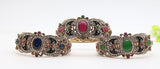 Pretty Classic Rhinestone Red Green Crystal Round Resin Bangle Antique Fashion Jewelry Cuff Bracelet - EonShoppee