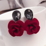 Trendy & Classy Red Rose Crystal Water Drop Flower Stud Earrings Gorgeous Ruby Red Fashion Jewelry Earrings - EonShoppee