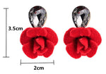 Trendy & Classy Red Rose Crystal Water Drop Flower Stud Earrings Gorgeous Ruby Red Fashion Jewelry Earrings - EonShoppee