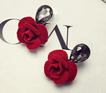 Trendy & Classy Red Rose Crystal Water Drop Flower Stud Earrings Gorgeous Ruby Red Fashion Jewelry Earrings - EonShoppee