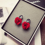 Trendy & Classy Red Rose Crystal Water Drop Flower Stud Earrings Gorgeous Ruby Red Fashion Jewelry Earrings - EonShoppee
