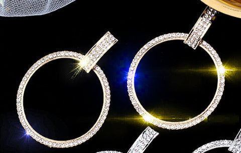 Golden Crystal Studded Round Hoop Shiny Gorgeous Fashion Jewelry Earrings For Women - EonShoppee
