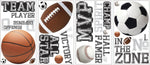All Star SPORTS SAYINGS & BALLS Wall Stickers 24 Decals Soccer Football Basketball Kids Room Decor - EonShoppee